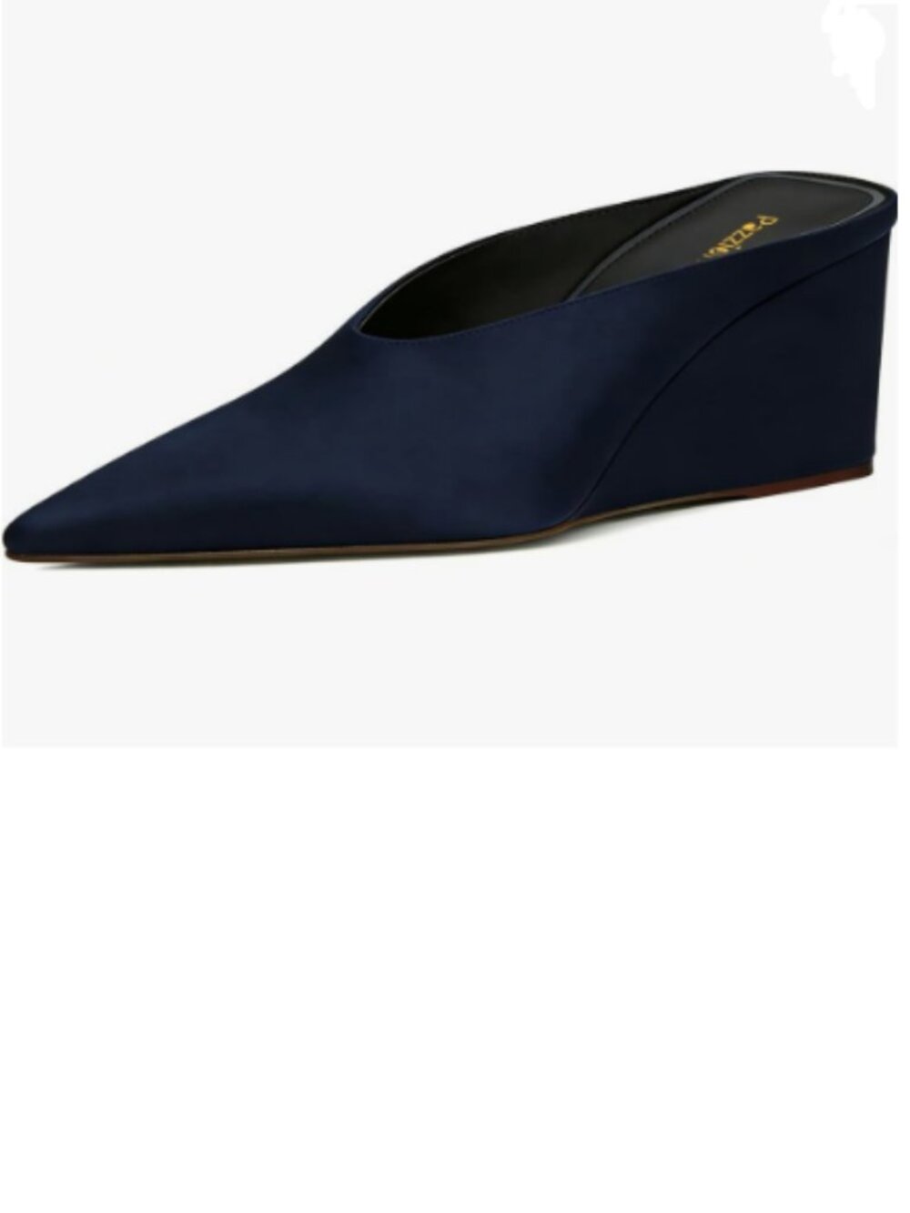 Pazzion Navy Pointed Toe Mid Heel Clogs Mule Slip On Wedges Slides Sandals